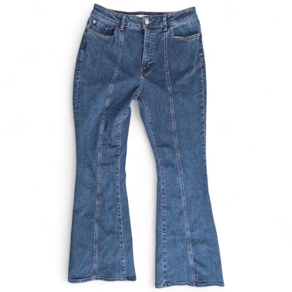 Warp‎ + Weft Mia Miami Flare Scandi Style Wide Leg High Rise Medium Wash Denim
